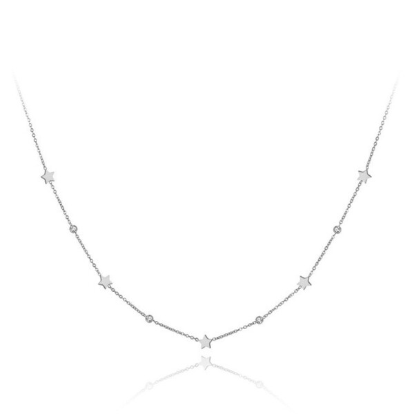 Ocelový náhrdelník se zirkony Susan - hvězdy, chirurgická ocel, Stříbrná 40 cm + 5 cm (prodloužení)