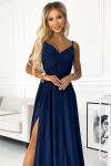 299-10 CHIARA elegantní maxi dlouhé šaty bez ramínek - GRANITE WITH BROKEN M