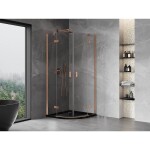 MEXEN/S - Mist sprchový kout čtvrtkruh, křídlové 90 x 90, transparent, měď kartáčovaná 8A33-090-090-65-00