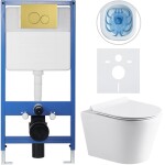 CERANO Kompletní podomítkový WC set Lite/Carlito - bílá lesklá - WC tlačítko Duo, zlatá - předstěnová instalace - 48,5x36,5 cm