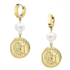 Perlové náušnice Eudora Gold - starožitná mince, sladkovodní perla, Zlatá Bílá