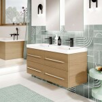 VILLEROY & BOCH - Avento Dvojumyvadlo nábytkové 120x47 cm, s přepadem, 2 otvory pro baterii, CeramicPlus, alpská bílá 4A23CKR1