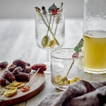 Bloomingville Koktejlová vidlička Feliz Red – set 4 ks, červená barva, sklo, kov