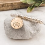 Perlový náramek s ocelovým medailonem Jenefer Gold - symbol Oko, 16 cm + 3 cm (prodloužení) Bílá