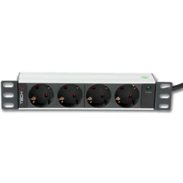 Techly 100464 / Zásuvkový panel do racku / 1U / 4x Schuko / 250V/16A / 1,8 m (100464)