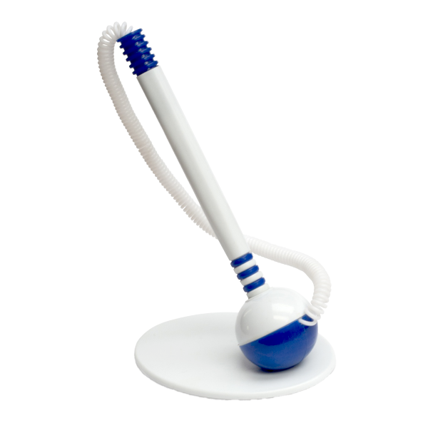 Office Products kuličkové pero se stojánkem a pružinou, modrá náplň, vertikální, bílomodré