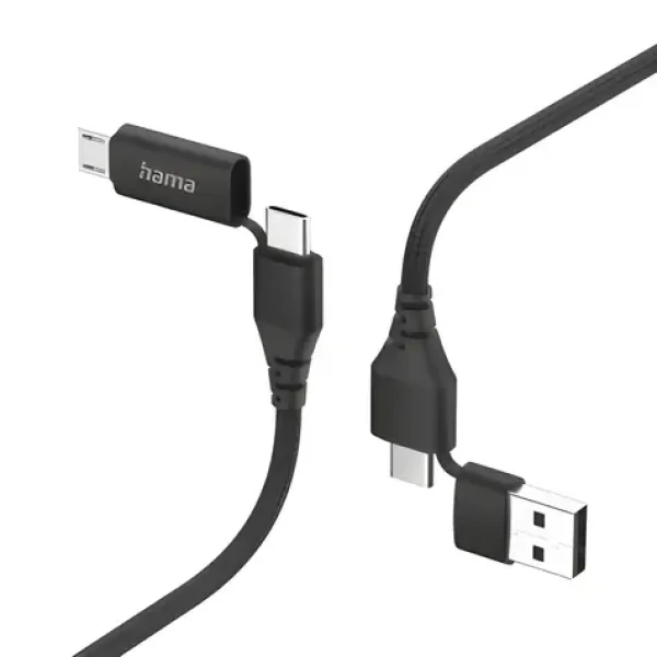 Hama USB kabel 4v1 černá / Nabíjecí kabel / USB-A + USB-C / USB-C + Micro-USB / 1,5 m