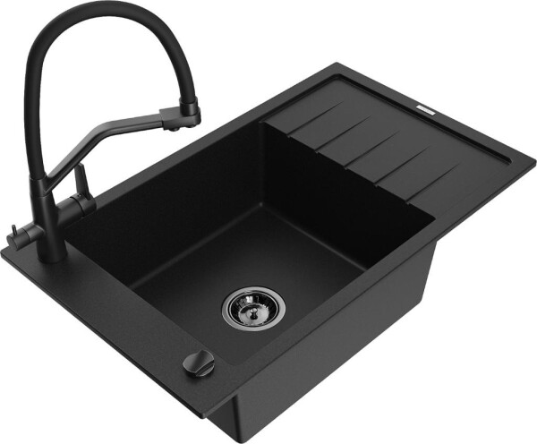 MEXEN - Elias granitový dřez s odkapávačem včetně baterie Duo, černá 6511-77-671701-70-B