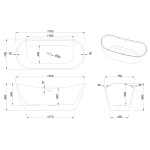 INVENA - Volně stojící vana 170 cm Astri se sifonem AN-03-170-F