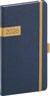 NOTIQUE Kapesní diář Twill 2026 modro-zlatý / 9 x 15.5 cm (PGD-KAPTW-6016)