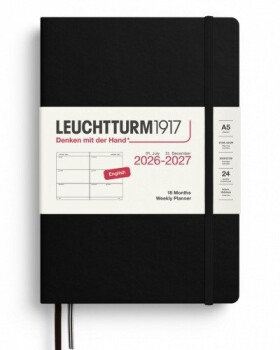 Týdenní plánovač Black, Weekly Planner Medium A5 2027, 18měs., anglicky