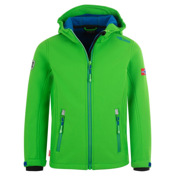TrollKids Dětská softshellová bunda Trollfjord Jacket bright green/med blue větruodolná zelená (161-304) 98