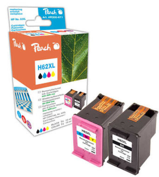 Peach Remanufactured HP62XL MultiPack alternativní cartridge / HP Envy 5640 / OEM chip / 19+21ml / Multipack (PI300-671)