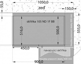 Spodní rohová skříňka Stilo 105 DN 1F Barva korpusu: Bílá, Barva dvířek: Grafit