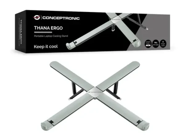 Conceptronic skládací stojan na notebook šedý / Stojan na notebook / 17,3" / nosnost 5 kg / 8 výškových pozic (THANA11G)