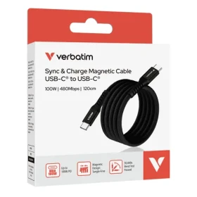 Verbatim 31863 Magnetický 100W USB-C kabel 1.2 m černá / Kabel / USB-C(M) na USB-C(M) / PD QC 3.0