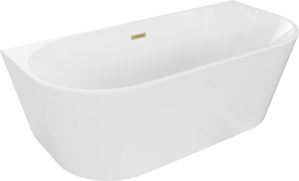 MEXEN/S - Oval vana volně stojící nástěnná 150 x 75, bílá, sifon a přepad zlatá kartáčovaná 52671507500-55