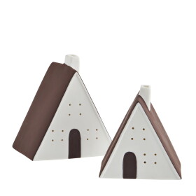 MADAM STOLTZ Porcelánový LED svítící domeček White/Brown Menší, hnědá barva, porcelán