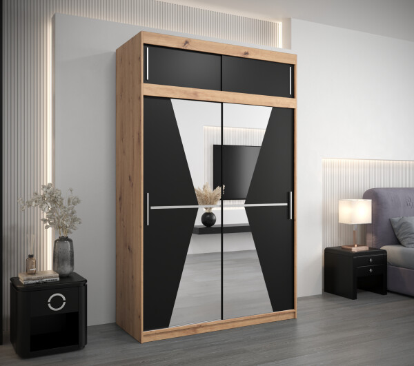 Šatní skříň Abi Ma s nástavcem Barva korpusu: Dub artisan, Rozměry: 150 cm, Dveře: Černá