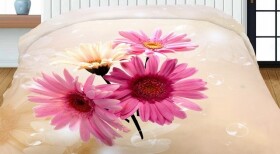 DumDekorace 3D oboustranný přehoz krémové barvy s růžovými květy Šířka: 200 cm | Délka: 220 cm 2ks 40x40 cm (standard zdarma) Šířka: 200 cm | Délka: 220 cm