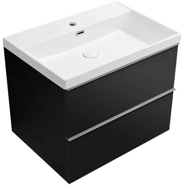 CERANO - Koupelnová skříňka Velora - černá matná, úchytka chrom - keramické umyvadlo Viano - 60,9x67,5x46,5 CER-541756