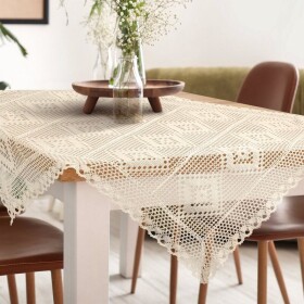 DumDekorace Stylový ubrus s krajkovým lemem - béžový Dĺžka: 85 cm | Šírka: 85 cm