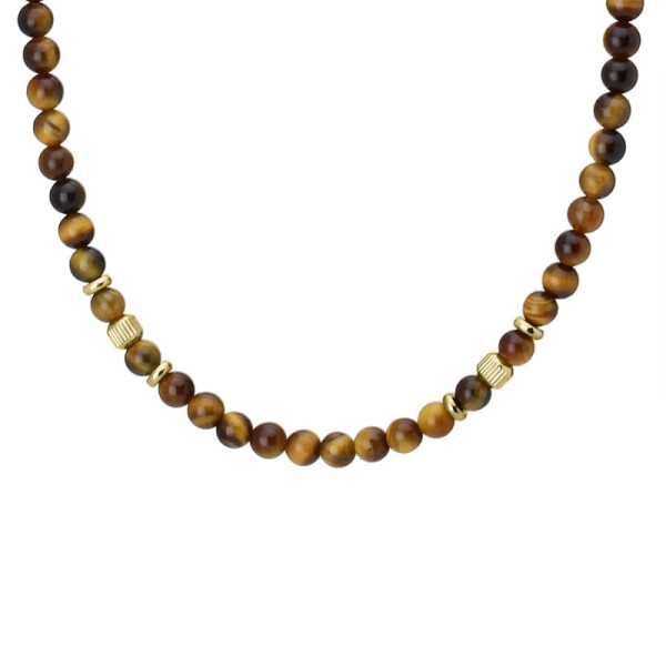 Pánský korálkový náhrdelník Christian Gold - 6 mm přírodní Tygří oko, Hnědá 55 cm