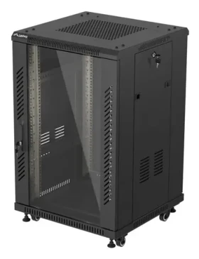 Lanberg Rack 18U/600x600 černá / Stojanový rozvaděč / 19" / Flat pack / Skleněné dveře (FF01-6618-12B)