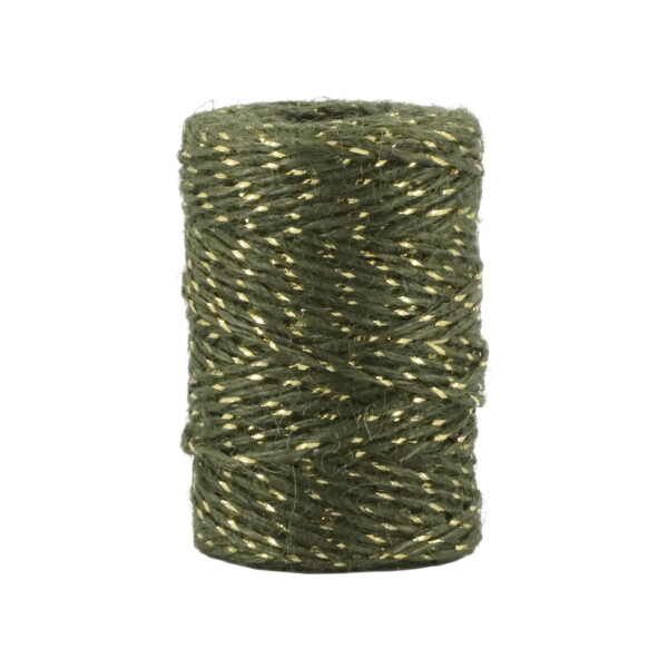Chic Antique Jutový provázek 50 m – Olive / Gold thread, zelená barva