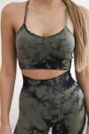 Dámské fitness set top + push up legíny - khaki Velikost: S / M