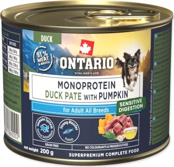 Ontario Adult monoprotein kachní paté s dýní 200 g / Konzerva pro psy / Superprémiová / Grain free (214-860002)