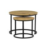 Stůl konferenční, set 2 ks, MDF deska, dekor divoký dub, kovová podnož, černý lak