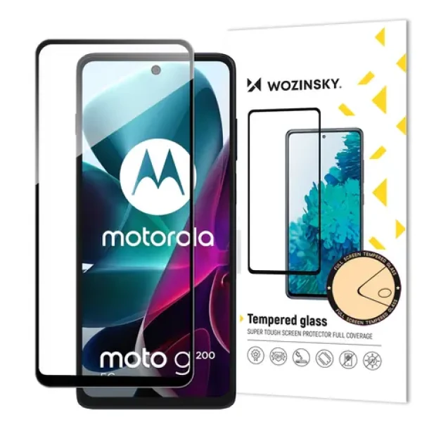 Wozinsky Full Glue tvrzené sklo pro Motorola Moto G200 5G černý rám / Ochranné sklo / 9H / Celoplošné lepení