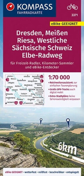 Dresden, Meißen, Westliche Sächsische Schweiz 1:70 000 / cykloturistická mapa KOMPASS 3371