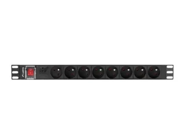 Lanberg PDU do racku černá / Zásuvková lišta do racku / 1U / 19" / 8x zásuvka typu E (FR) / 16 A / 2 m (PDU-08E-0200-BK)