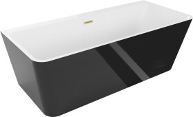 MEXEN/S - Volta vana volně stojící rohová 150 x 75, bílá/černá, sifon a přepad zlatá kartáčovaná 51131507575-55