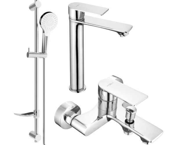 MEXEN - Royo DF05 Set umyvadlové a vanové baterie s příslušenstvím, chrom 72213DF05-00