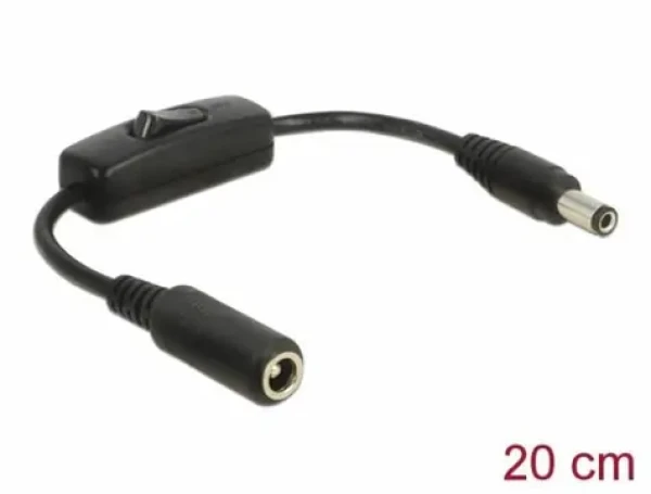 DeLock Adaptér DC 5.5 x 2.5mm (M) - DC 5.5 x 2.5mm (F) 0.2m černá (65497)