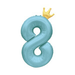 Balónek fóliový 82 cm světle modrý s korunkou číslo 8 - Albi
