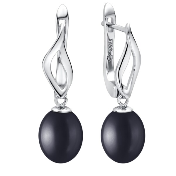 Stříbrné náušnice s černou 7.5-8 mm perlou Paloma, stříbro 925/1000, Černá