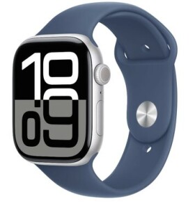 Apple Watch Series 10 GPS 46mm Stříbrné hliníkové tělo - Denimový sportovní řemínek (M/L) / 160–210 mm (MWWM3)