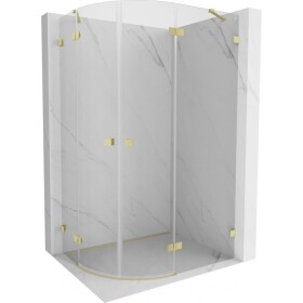 MEXEN/S - Lunar sprchový kout čtvrtkruh křídlový pravá 90 x 70, transparent, zlato kartáčovaná 833-090P-070L-55-00