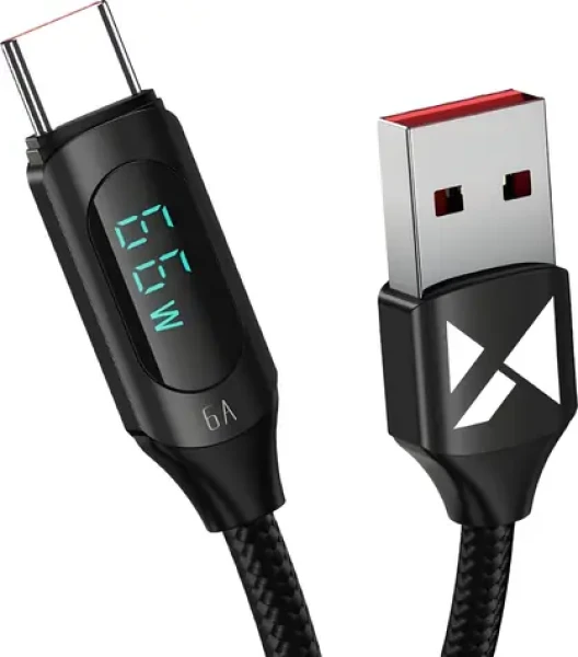 Wozinsky WUACC2 černá / Kabel USB-A (M) - USB-C (M) / 66W / 6A / 2m / displej