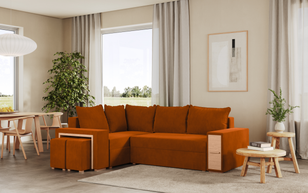 FRONTI Rohová rozkládací sedačka MAROLA oranžová - CORD 205.11 17822