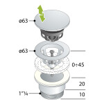Omp Tea - Umyvadlová výpust 5/4“, click-clack, velká zátka, 10-45, chrom 7532.310.5