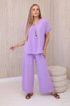 Komplet s náhrdelníkem halenka + kalhoty světle fialová UNI