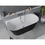 MEXEN/S - Oval Sim volně stojící vana nástěnná 170 x 80, bílá/černá, sifon a přepad grafit metal 52661708075-95