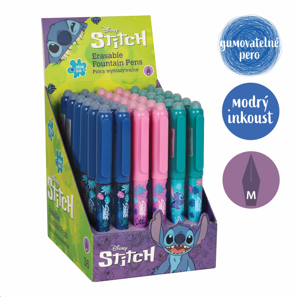 Colorino gumovatelné bombičkové pero Stitch, 36 ks, modrá náplň, displej - 36ks