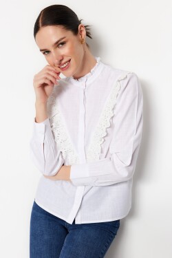 Bílá krajková bavlněná tkaná košile od Trendyol