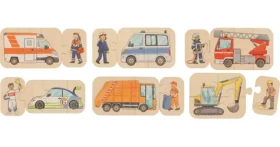 GOKI Dřevěné puzzle Vozidla 6v1